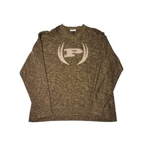 Phat Farm Mens Knit Sweater XXL Brown Gold Logo V Neck Long Sleeve Casual